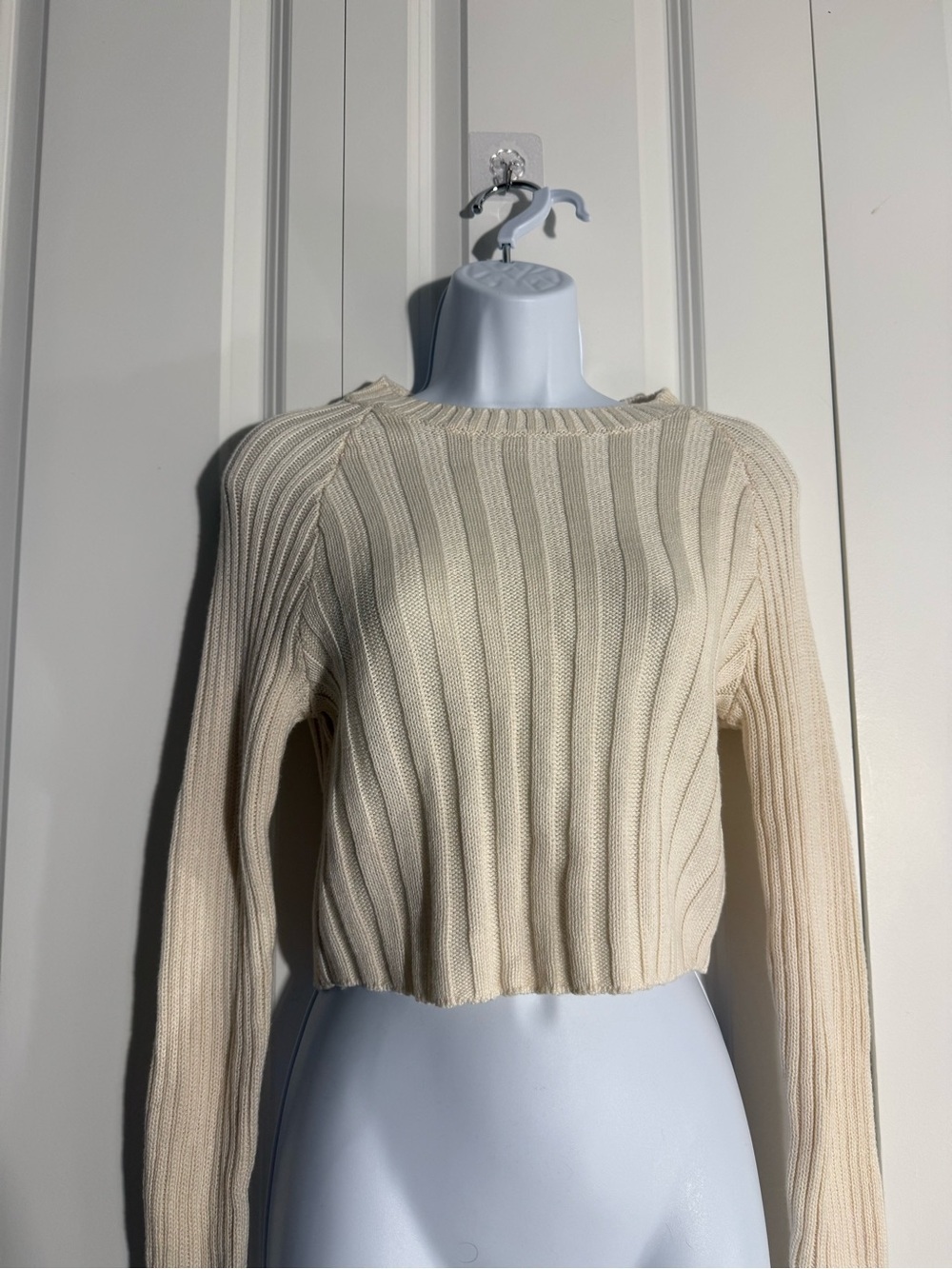 BDG Cream Ribbed Cropped Crew Sweater